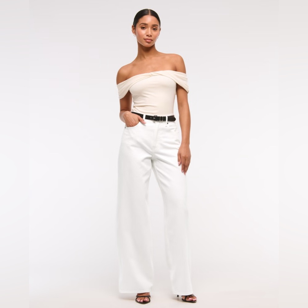Abercrombie High Rise Wide Leg White Jeans